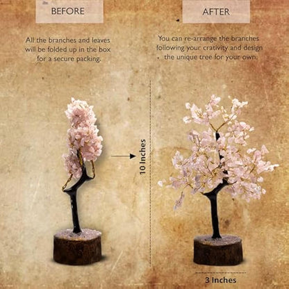 Wonder Care WC Rose Quartz Crystal Tree for Positive Energy, Home Decorations and Healing with M-Seal & Golden Wire | Money Decor Pink Feng Shui (300 Beads)…, quartz_Mseal_Tree