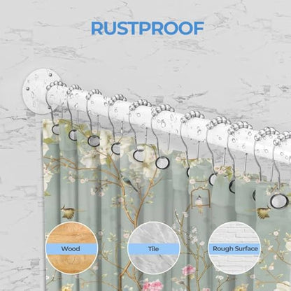 L Shaped/U Shaped Shower Curtain Rail, [60-92]X[78-198]X[60-92]cm Adjustable Shower Curtain Pole, Wall Mounted Curved Shower Rail With 12 Rings & Ceiling Support For Bathroom Bathtubs, Need Drilling