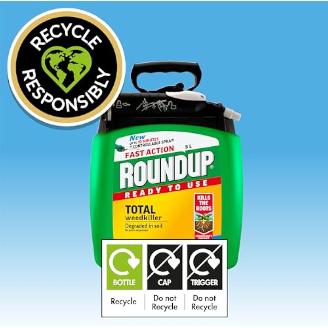 Roundup 119407 Fast Action Weedkiller Pump 'N Go Ready To Use Spray, 5 Litre