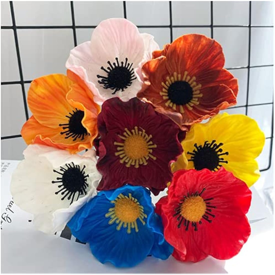 Rikyo 10 Stem 11" Bouquets Artificial Flowers Poppy Flowers,Outdoor UV Resistant No Fade PU Fake Wild Flowers for Table Centerpiece Vase,Wedding Holding Flowers Backdrop Arch Wall (10 Color)