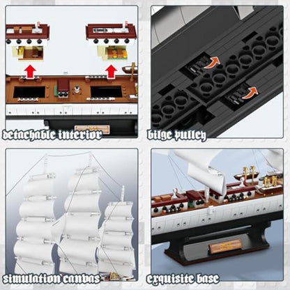 JMBricklayer Pirate Ship Building Blocks Set 40104, White Swan Ship Model Construction Toys, Collectible Pirate Ship Model Kits, Ship Model Birthday Gifts for Kids, Boys & Girls (1672 Pieces)