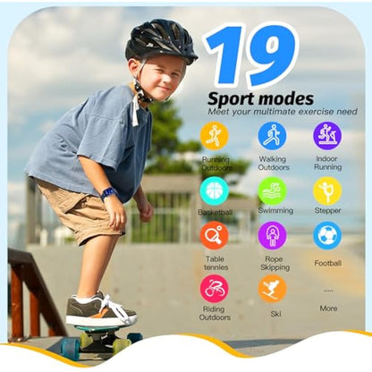 Kids Smart Watch for Boys,IP68 Waterproof Kids Fitness Tracker Watch with 1.5 Inch DIY Face,Heart Rate Sleep Monitor,19 Sport Modes,Calories Counter,Alarm Clock,Great Gifts for Children 6+ (Blue)