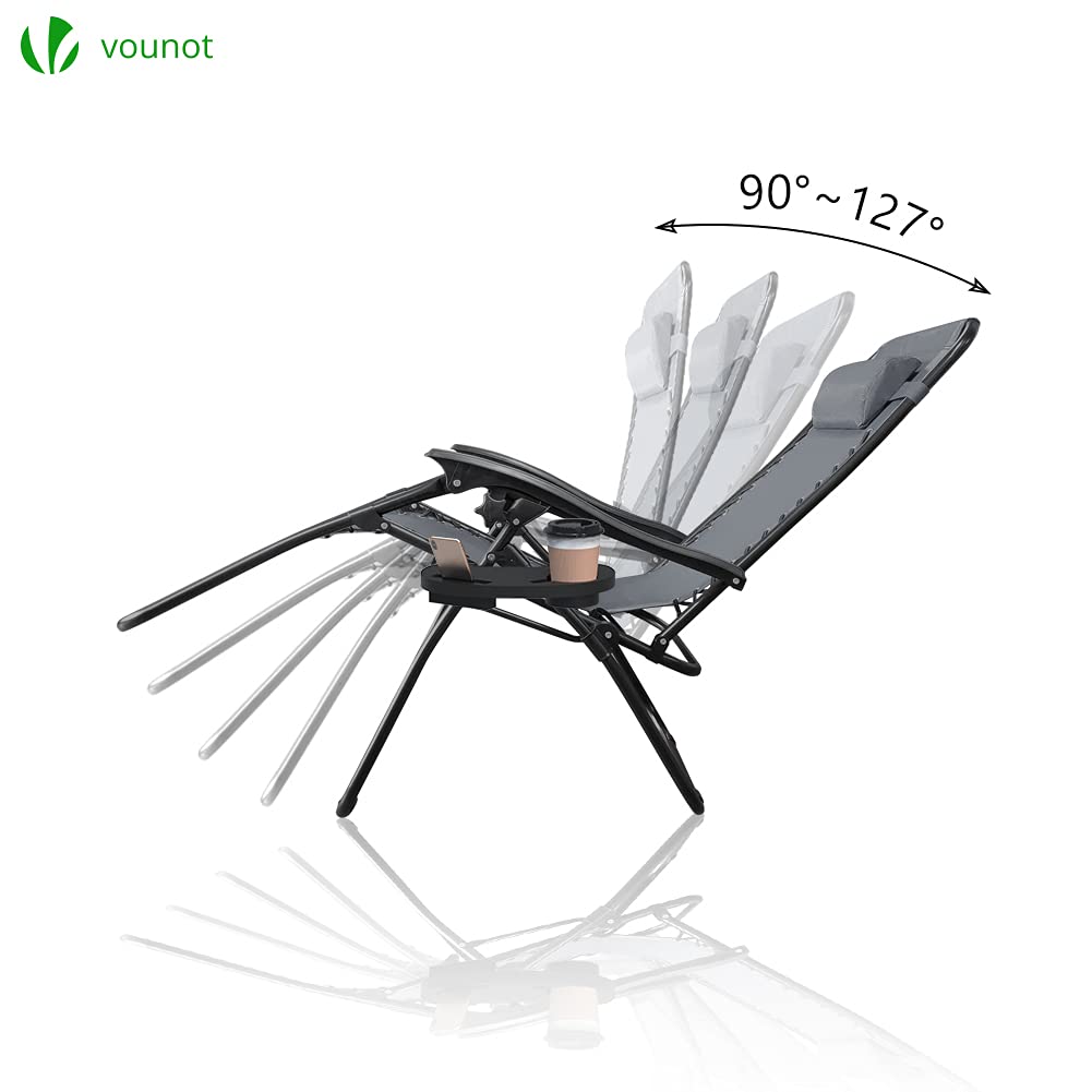 VOUNOT? Zero Gravity Chair with Side Table, Set of 2, Folding Sun Loungers, Recliner Garden Chairs, Outdoor Deck Chairs with Cup and Phone Holder,