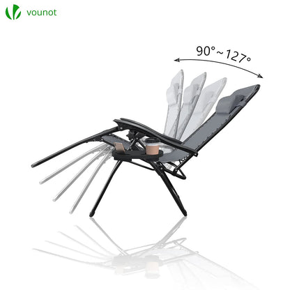 VOUNOT? Zero Gravity Chair with Side Table, Set of 2, Folding Sun Loungers, Recliner Garden Chairs, Outdoor Deck Chairs with Cup and Phone Holder,