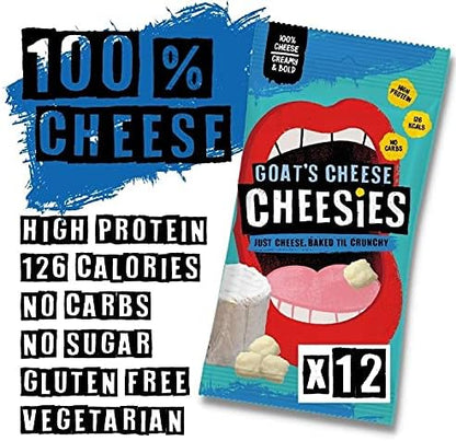 CHEESIES Crunchy Snacking Cheese Keto Snack. Sugar Free, Gluten Free, No Carb, High Protein, Vegetarian (12 x 20g, Goat's Cheese)
