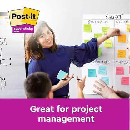 Post-it Super Sticky Notes Ultra Yellow Colour, Pack of 12 Pads, 90 Sheets per Pad, 76 mm x 127 mm - Extra Sticky Notes for Note Taking, to Do Lists & Reminders
