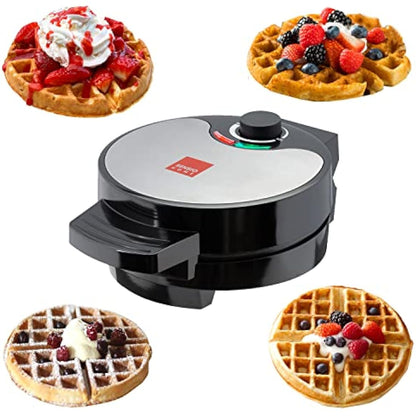 Global Gourmet - FULL SIZE American Waffle Maker Iron Machine 700W I Electric I Stainless Steel Mould I Non-Stick Coating I Recipes I Deep Cooking Plates I Adjustable Temperature Control - Black