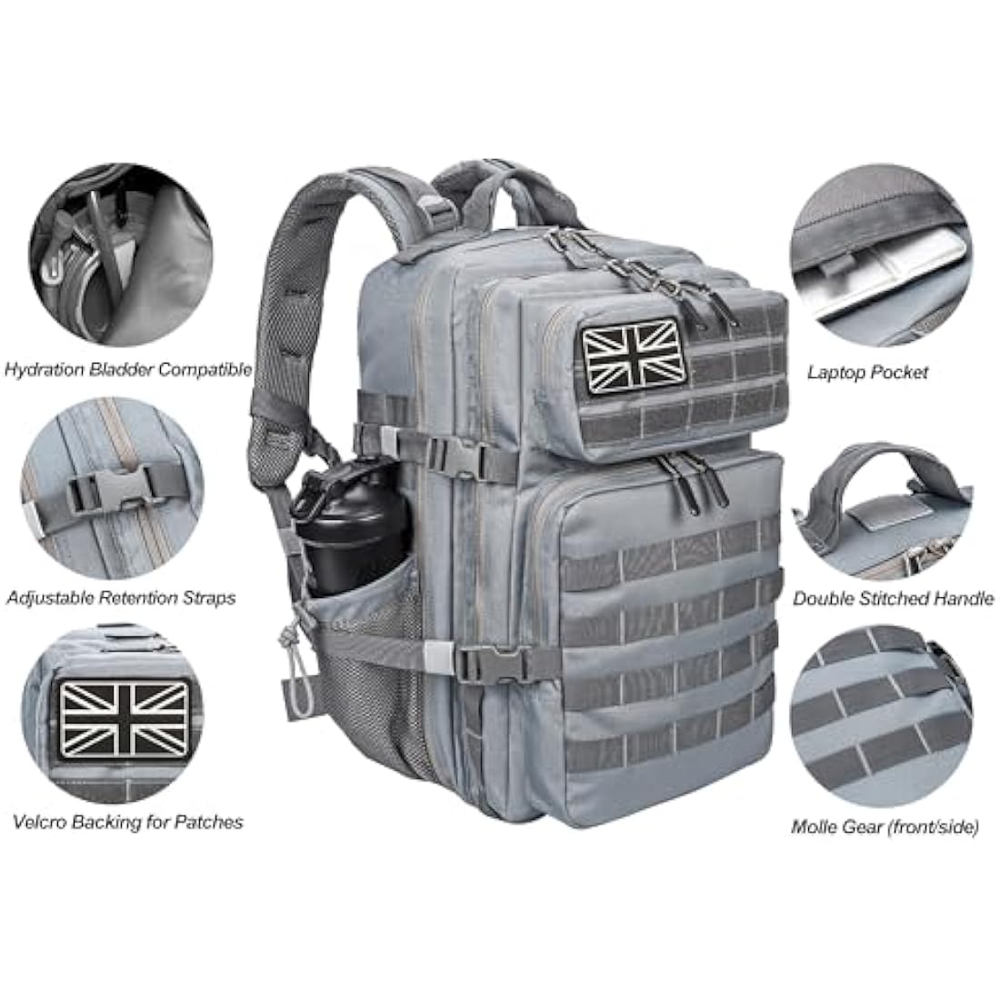 LHI Military Tactical Backpack for Men and Women 45L Large waterproof Rucksack for School, Hiking, Trekking, Hunting