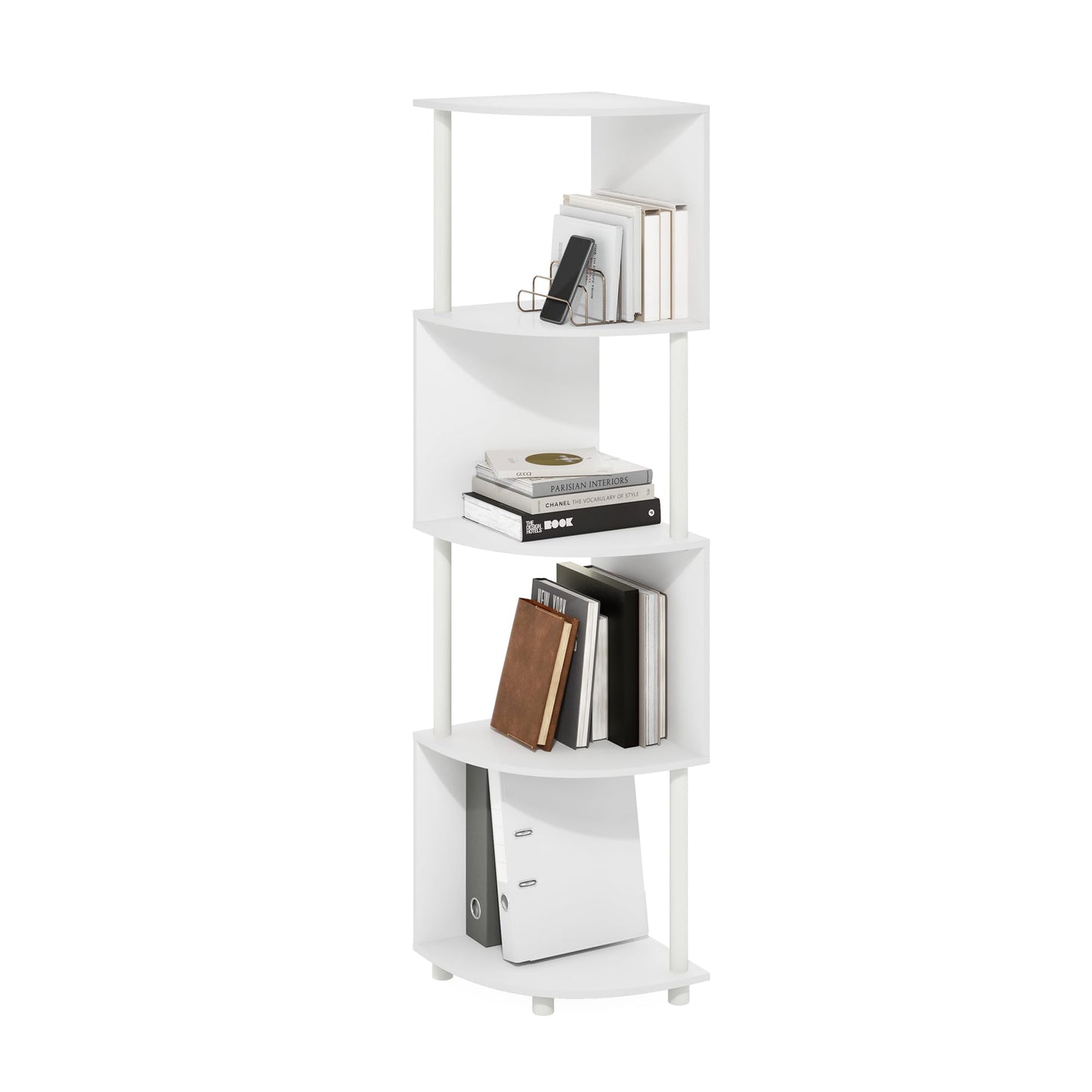 Furinno ECON Corner Shelf, 4-Tier Corner Book Shelf, Zigzag Storage Shelves, Display Rack, Bookshelf, for Organization and Storage, Living Room