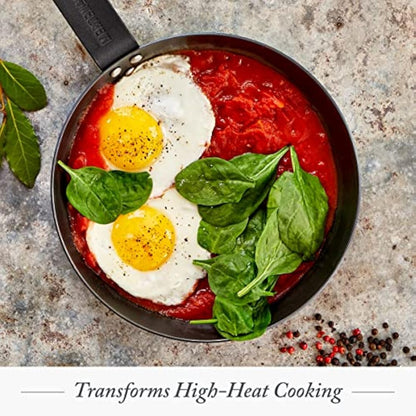 Merten & Storck Pre-Seasoned Carbon Steel Induction 26cm Frying Pan Skillet, Non-Stick with Use, Oven Safe and Broiler Safe up to 315°C, Browning, Grill, Sear, Saute, Black