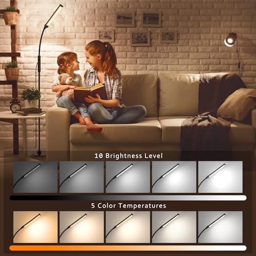 Mojimdo LED Floor Lamp with Remote, Touch Control Bright Floor Lamps, Dimmable 3 Color Modes&10 Brightness Standing Lamp, Gooseneck Reading Lamp for Living Room Bedroom Office-USB Adapter Included