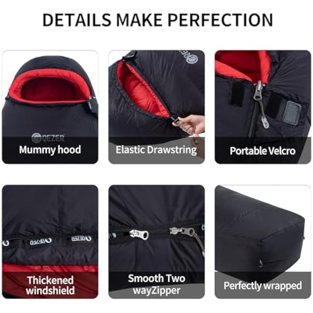 QEZER Winter Sleeping Bag for Adults,Lightweight Down Sleeping Bag [1260g/1560g ] 0°C bis -20°C for 4 Season Backpacking,Hiking,Camping and Mountaineering Outdoor with 660 FP Duck Down
