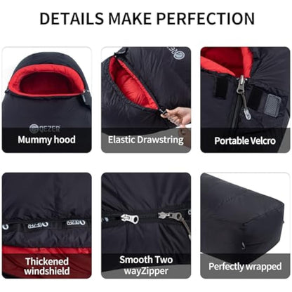 QEZER Winter Sleeping Bag for Adults,Lightweight Down Sleeping Bag [1260g/1560g ] 0°C bis -20°C for 4 Season Backpacking,Hiking,Camping and Mountaineering Outdoor with 660 FP Duck Down