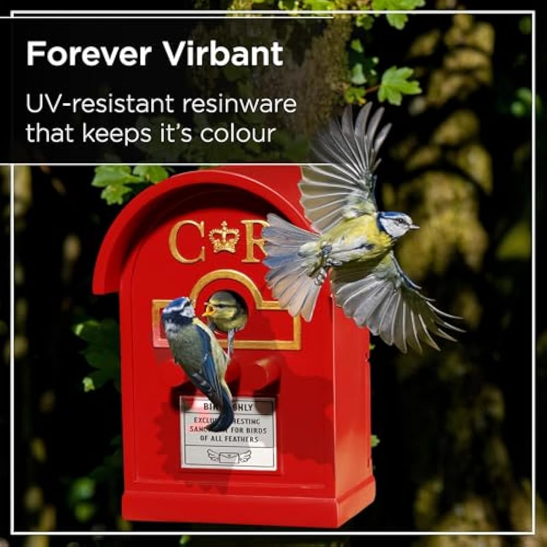 Wrenbury Post Box Bird House for Small Birds - Hanging Nesting Bird Boxes for Gardens - Weather Resistant Resin - Postbox for Wild Birds - Wall Mounted