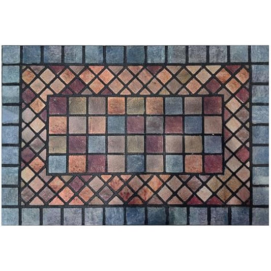 Nicoman Tile Heavy Duty Boot Scraper Doormat, Non-Slip Anti-Fatigue Eco-Friendly Rubber Indoor/Outdoor Door Mat, Rectangular (90x60cm), Blue Border