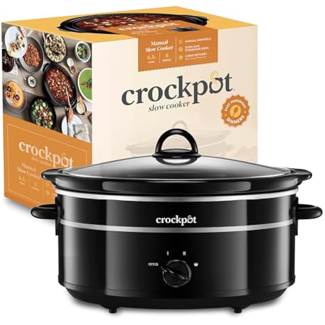 Crock-Pot Slow Cooker | Removable Easy-Clean Ceramic Bowl | 6.5 L (8+ People) | Black [SCV655B]