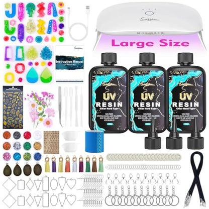 Suzzam UV Resin Kit with Lamp - 300g Crystal Clear UV Resin Jewelry Making Kit with Molds, 30W UV Lamp & Tools | Non-Toxic Low Odor DIY Craft Kit for Jewellery, Keychains, Home Decor