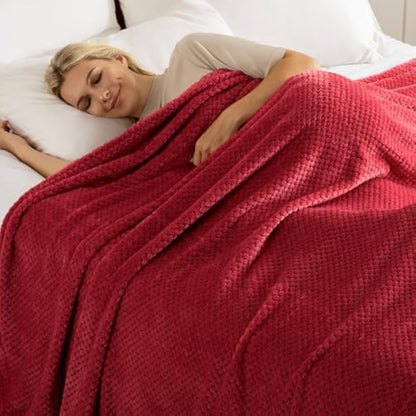 Exclusivo Mezcla King Size Fleece Bed Blanket, 230x265 CM Soft Jacquard Weave Waffle Pattern Blankets for Bed Settees, Burgundy