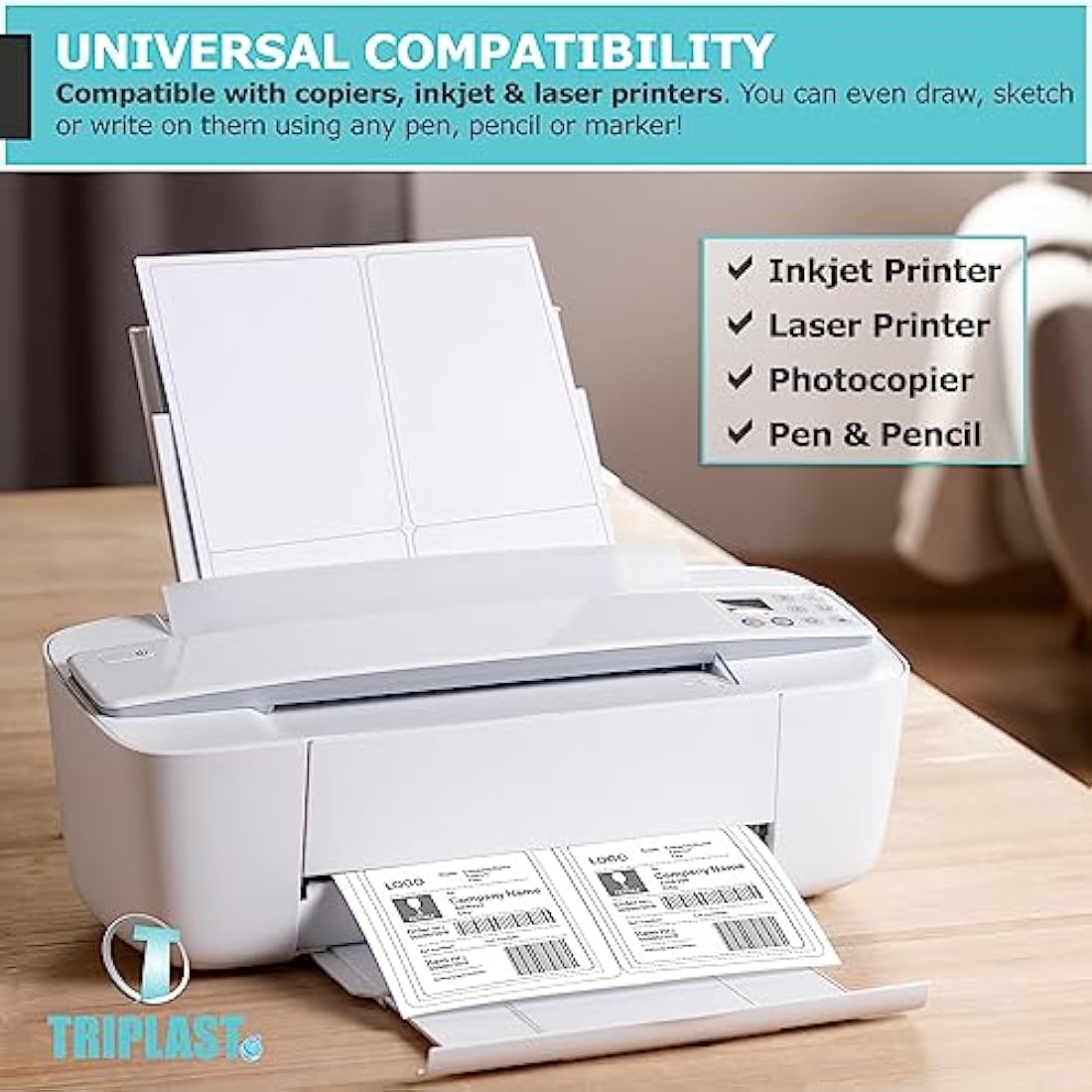 Triplast 100 x Multipurpose A4 Label Sheets - 65 Labels Per Sheet (38 x 21mm Each) - Easy Peel White Labels for Inkjet & Laser Printer - Address Labels, Shipping Labels, File Labels, DIY Stickers
