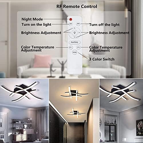 Beleben Dimmable LED Ceiling Light Elegant Curved Design Lights 4 Built-in Boards 24W Lamp Color Temprature and Brightness Adjustable Remote Control Suitable for Bedroom Kitchen, Boards-black