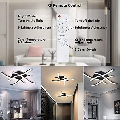 Beleben Dimmable LED Ceiling Light Elegant Curved Design Lights 4 Built-in Boards 24W Lamp Color Temprature and Brightness Adjustable Remote Control Suitable for Bedroom Kitchen, Boards-black