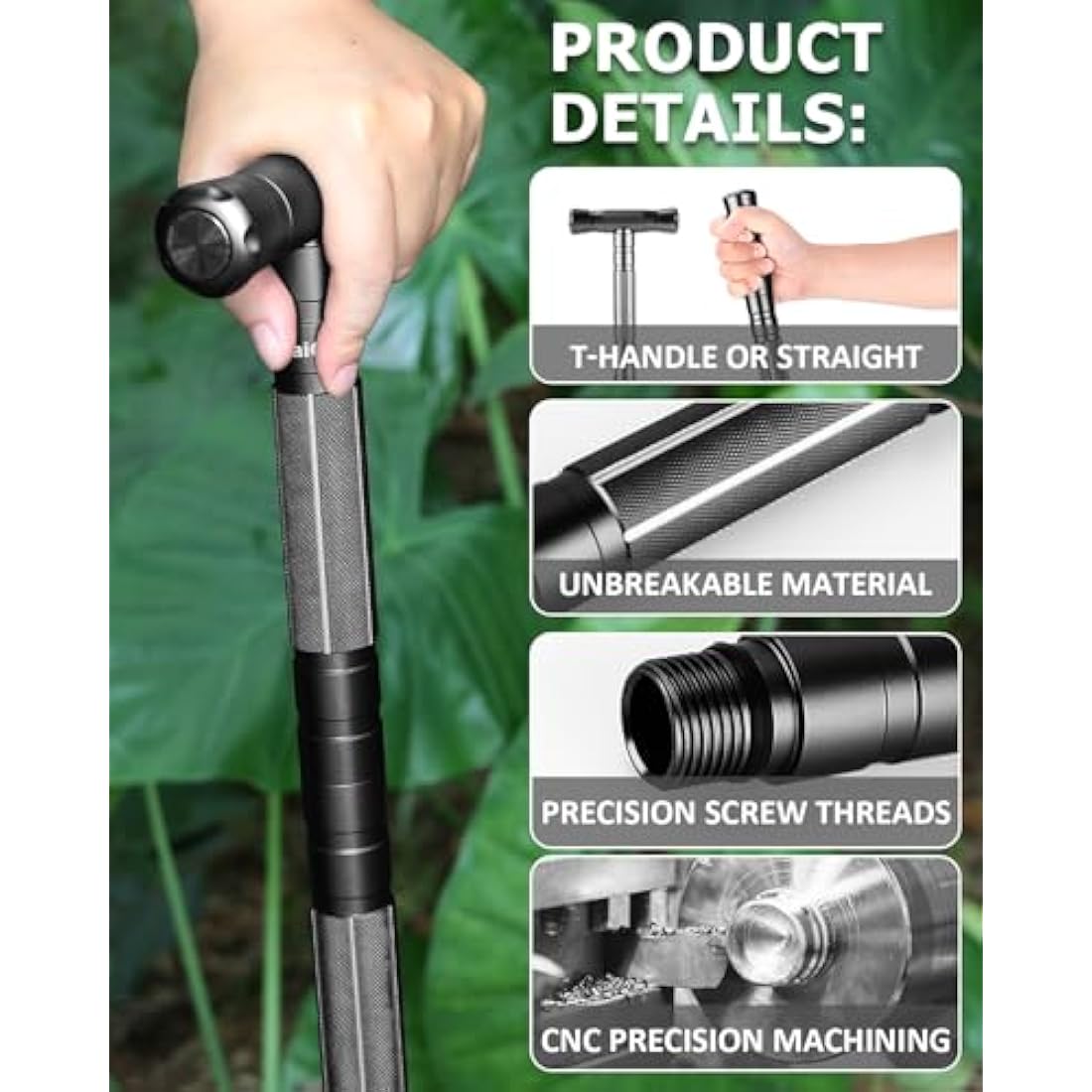 aiGear Tactical Stick/Trekking Poles | Aluminum Hiking Poles with Adjustable Height | 5/6/7/8 Tubes Trekking Poles | for Women Men Backpacking Outdoor Hiking Camping | Black