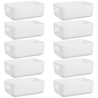 W&H 10 PCS White Plastic Storage Boxes with Handle, Small Plastic Storage Baskets for Shelves, Cupboard Organizer for Bathroom, Drawer, Kitchen