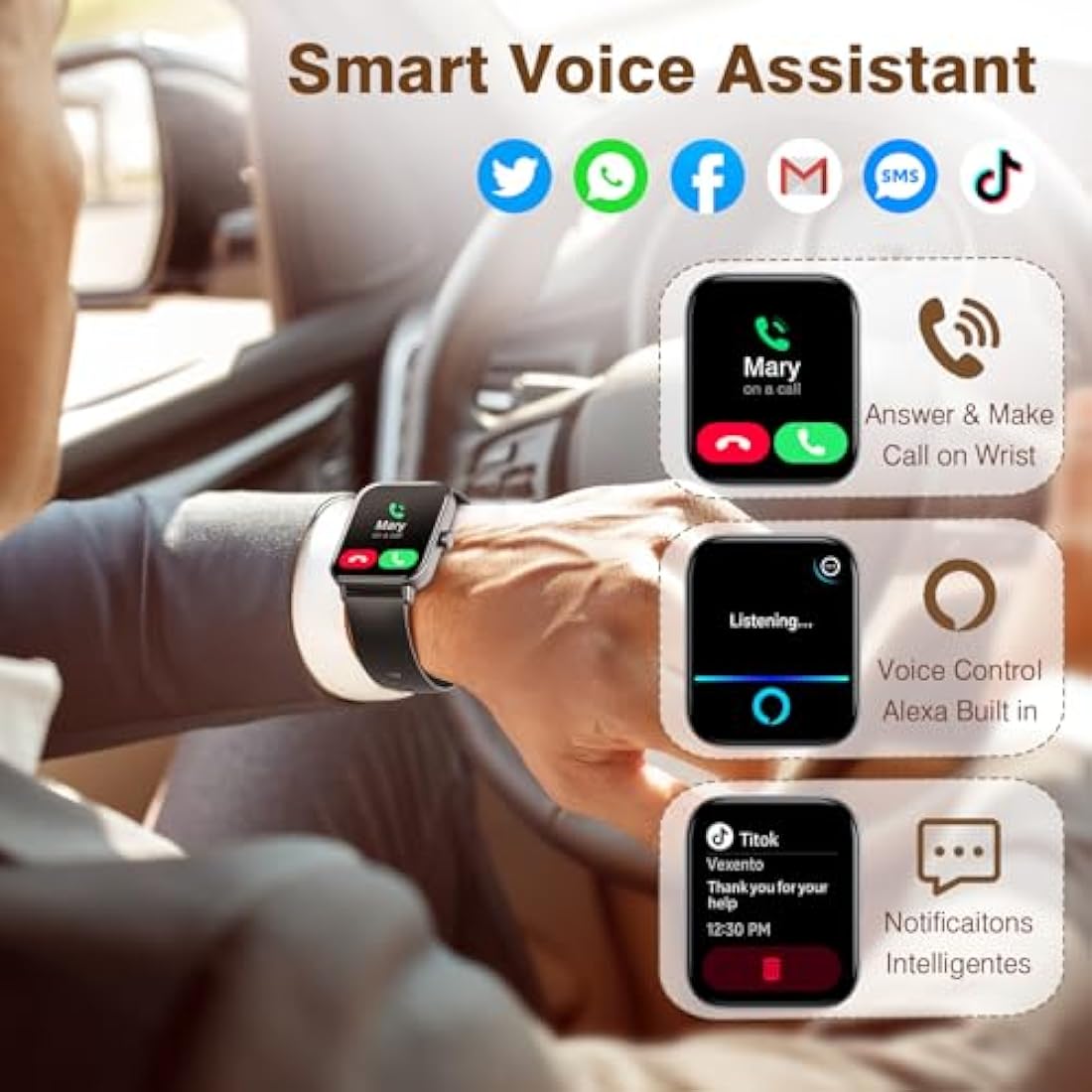 Smart Watch for Men Answer/Make call & Alexa Built-in, 1.8" Fitness Watch Women with 100+ Sport Modes & IP68 Waterproof, Fitness Tracker with Heart Rate Sleep Monitor, Step Counter for iOS Android