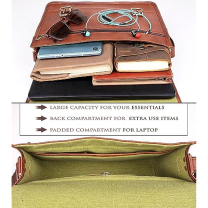 ALASKA EXPORTS Laptop Messenger Bags With Adjustable Strap Vintage Leather Computer Bag | Office Satchel | Business Satchels | Shoulder Bags (14 X 10 X 4 INCH )