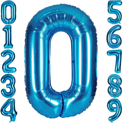 Blue 0 balloons 40 Inch Blue Number Large Balloons Mylar Foil Big Digital 0 1 2 3 4 5 6 7 8 9 Giant Helium Balloon Birthday Party Decoration （Blue No.0）
