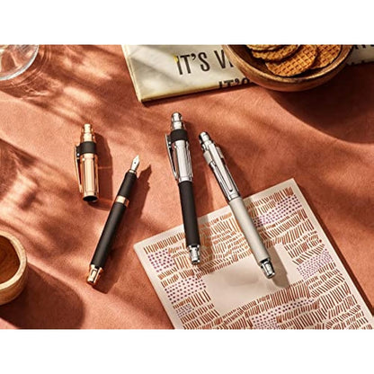 Colibri Ascari Fountain Pen-Polished Chrome and Brushed white Finish Luxury Pen-Medium Size Bock Nib System-Spring Clip-Includes Ink Convertor- Comes In a Nice Gift Box-Gift For Men And Women