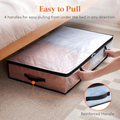 Lifewit 2 Pack Under Bed Storage, 60L Large Clear Plastic Storage Bags, Clothes Storage Boxes Wardrobe Storage Organizer with Reinforced Handle Sturdy PP Fabric for Bedding Clothes Blanket