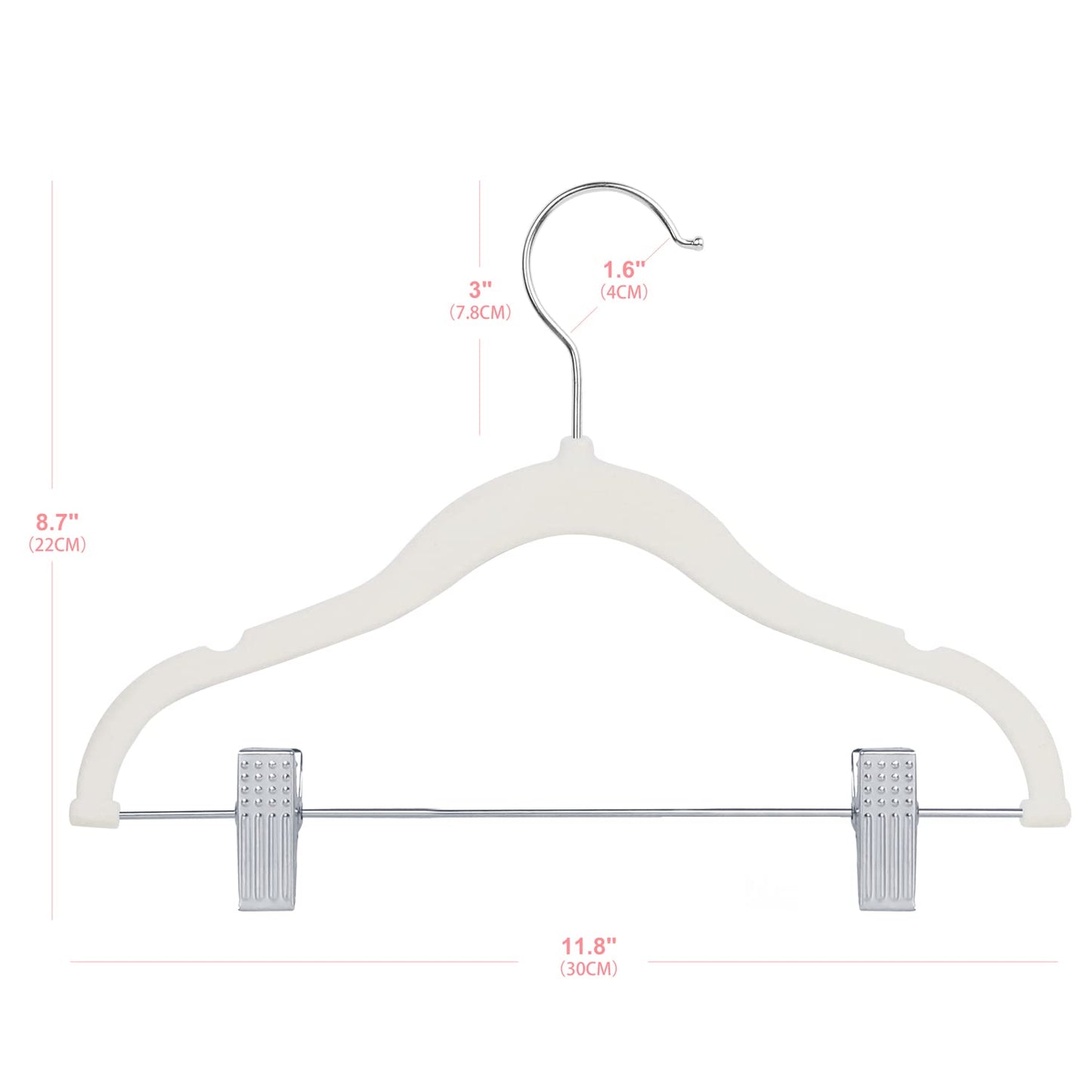 ManGotree 11.8'' Baby Velvet Hangers with Movable Clips 16 Pack White