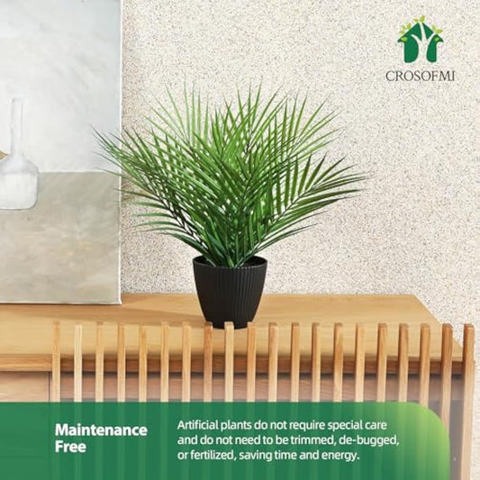 CROSOFMI Artificial Plants Areca Palm 35cm Fake Tropical Tree Faux Plants for Indoors and Outdoors Artificial Foliage and Plastic Pot for Party Office Home House Decorations (2 PACK)