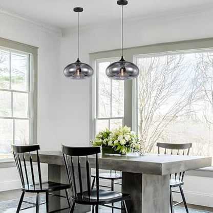 HJXDtech Pendant Light with 28cm Glass Lampsahde, Industrial Vintage Loft Bar E27 Ceiling Hanging Lamp for Kitchen, Dining &Living Room (Silver)