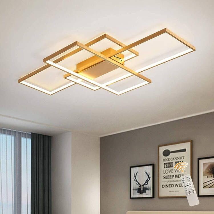 JIINOO Dimmable Ceiling Light 50W,3 Square Gold LED Ceiling Light with Remote Control 3 Colors,Modern LED Chandelier Flush Mount Ceiling Lamp Fixtures for Living Dining Room Bedroom Kitchen Office