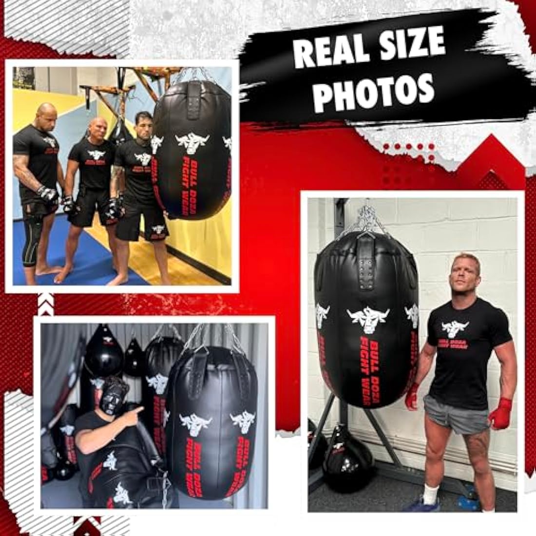 Bullet Punch Bag - Huge - Self-Fill Punch Bag - 100kg Filling Capacity, Heavy-Duty, Stainless Steel Chains Swivel - Most Aggressive Boxing Bag - Bull Doza Fight Wear