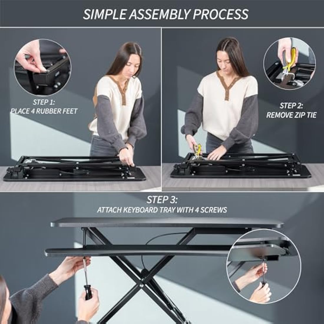 VIVO 91cm Desk Converter, K Series, Height Adjustable Sit to Stand Riser, Dual Monitor and Laptop Workstation with Wide Keyboard Tray, Black, DESK-V036KB
