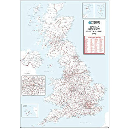 UK White Postcode Area Medium Wall Map (AR4) - 23.5" x 33.25" Laminated