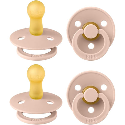 BIBS Dummies Colour 4-Pack, BPA Free Dummy Pacifier, Round Nipple Soothers, Natural Rubber Latex, Made in Denmark, Size 2 (6-18 Months), Blush