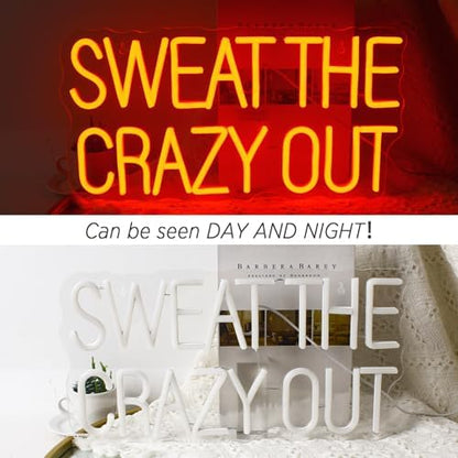 Sweat The Crazy Out Neon Sign Letters Led Neon Lights Red Neon Wall Light Fitness LED Signs for Gym Sports Office Game Room Man Cave Decoration Gift for Boys Sports Fan