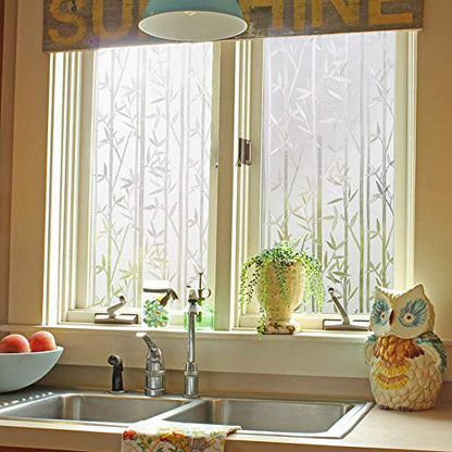 Finnez Window Film Privacy?Frosted Static Self Adhesive Glass Films, Decorative Films for Living Room Bedroom Offfice, 90 x 400 CM - Bamboo