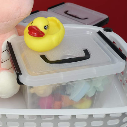 Asking 3 L Plastic Latching Box with Black Handle, Lidded Storage Bins, 6 Packs