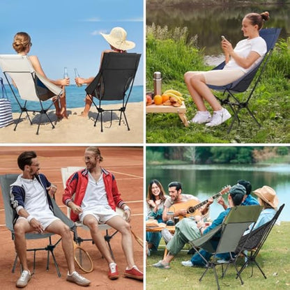 Outplea Folding Camping Chair Lightweight Compact, High Back Travel Chair with Carry Bag, Camp Chairs for Outdoor Beach Trekking, White