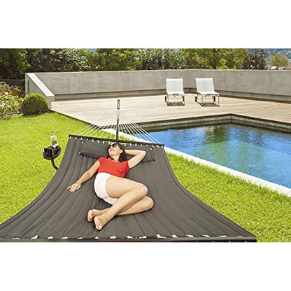 Vita5 Hammock Stand with Sidetable, Garden Hammocks 2 Persons, Side Table & Detachable Pillow, Heavy Duty 200kg Capacity, Indoor and Outdoor Hammock for Patio, Pool or Backyard (Dark Grey)