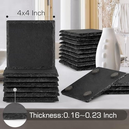 60 PCS Slate Coasters, WEWINK PLUS 4 Inch 30 PCS Round Blank Black Drink Coasters, 30 PCS Square Stone Coasters Bulk Rustic for Laser Engraving, Coffee Table, Home Decor, Bar, Gifts