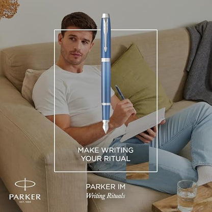 Parker IM Writing Rituals Fountain Pen | Peaceful Blue Finish with Gradient & Chrome Trims | Fine Nib | Blue Ink | Gift Box