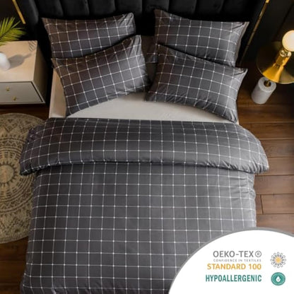 Lazzaro Double Duvet Set - Premium Microfiber Reversible Double Duvet Cover (200 x 200 cm) 3 PCs - Ultrasoft Hypoallergenic Luxury Quilt Cover Bedding Sets with Zipper Closure