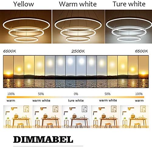 Modern LED Pendant Light, 3 Rings Collection White Paint, Adjustable Hanging Light Chandelier Contemporary Ceiling Light, Dimmable 2700K - 6500K, with Remote Control - 78W
