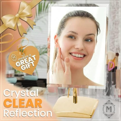 Gold Large Free Standing Mirror for Bathroom Countertop, Dressing Table and Vanity Set - Classic Face Mirror For Makeup and Shaving - 25 x 18cm (Gold)